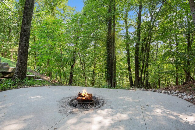 4850 Catamount Trl NE, Ada, MI 49301 - view of patio with an outdoor fire pit