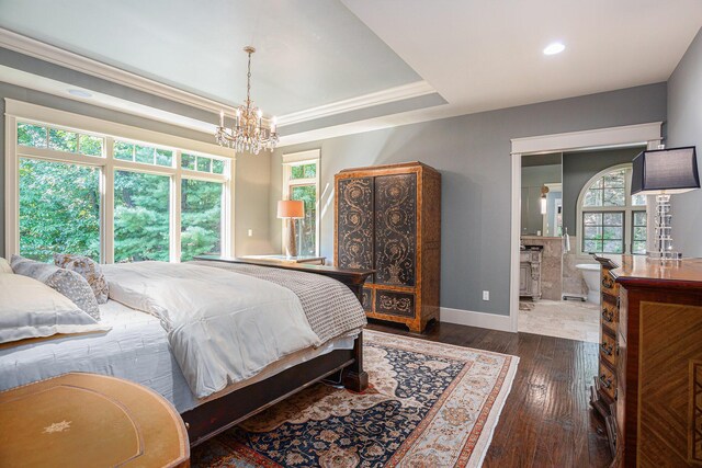 4850 Catamount Trl NE, Ada, MI 49301 - bedroom with wood-type flooring, multiple windows, a chandelier, baseboards, and recessed lighting