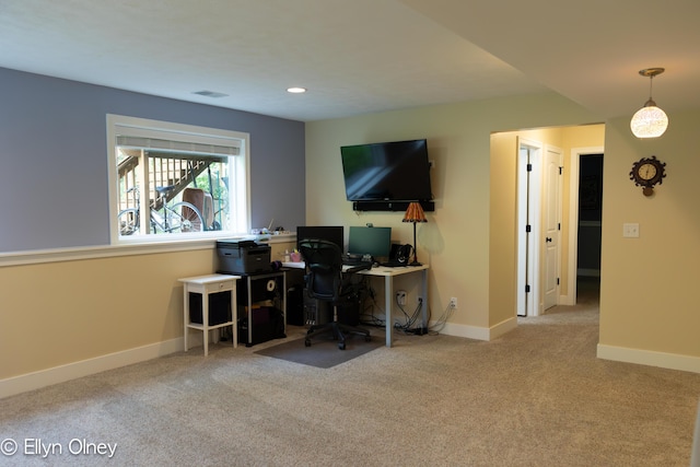 16894 Arbor Way Dr, Nunica, MI 49448 - carpeted home office featuring baseboards and recessed lighting