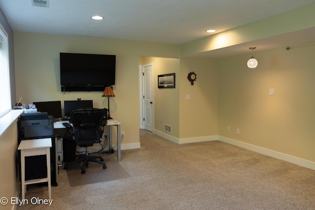 16894 Arbor Way Dr, Nunica, MI 49448 - home office featuring carpet flooring, recessed lighting, and baseboards