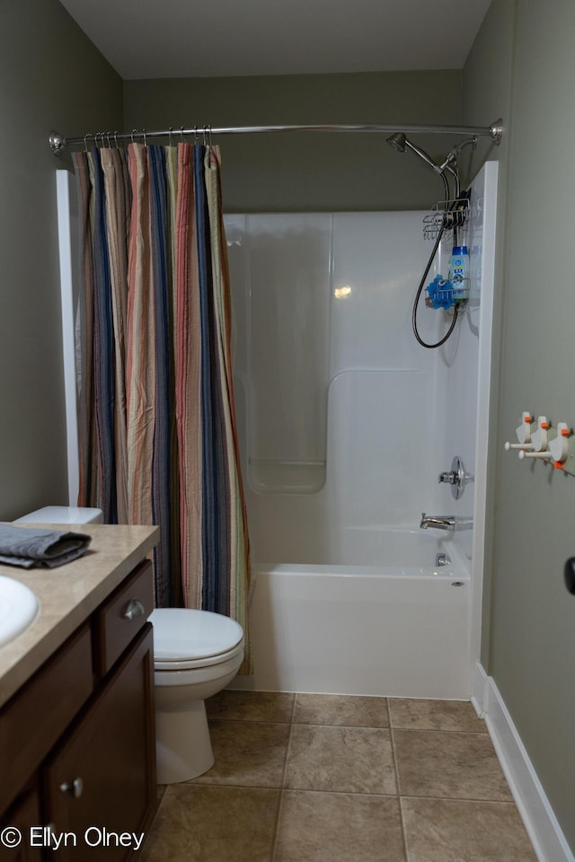 16894 Arbor Way Dr, Nunica, MI 49448 - bathroom featuring shower / bath combination with curtain, toilet, vanity, and tile patterned floors