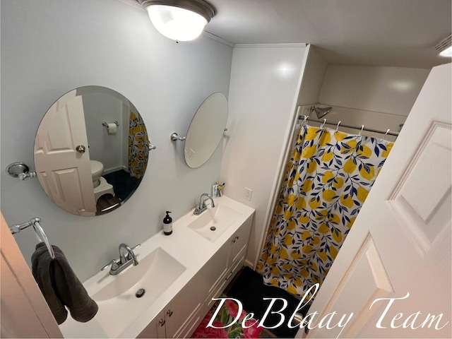 6061 Cutler Rd, Lakeview, MI 48850 - bathroom with double vanity and a shower with curtain