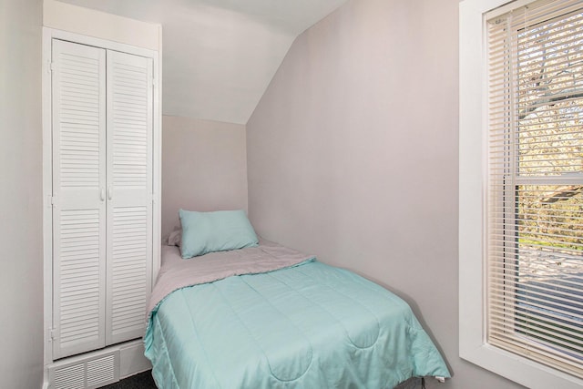 620 N Lakeshore Dr, Ludington, MI 49431 - bedroom with vaulted ceiling, multiple windows, and a closet