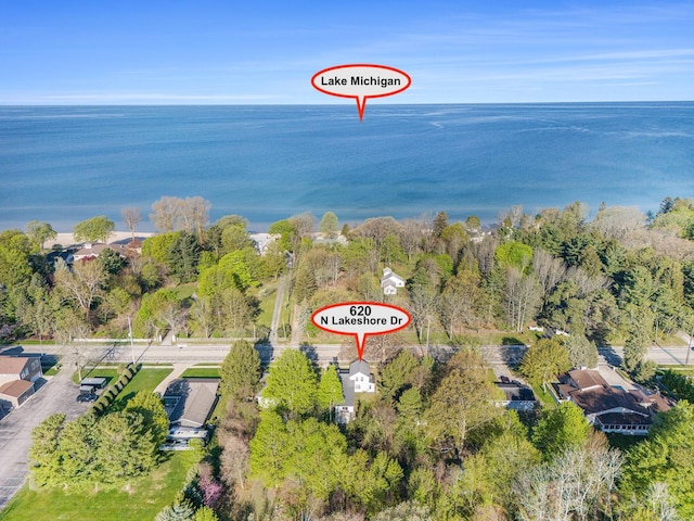 620 N Lakeshore Dr, Ludington, MI 49431 - aerial view of property and surrounding area featuring a large body of water
