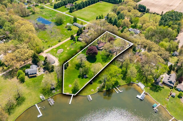 46132 86th Ave, Decatur, MI 49045 - aerial view of property's location with a nearby body of water and property boundaries highlighted