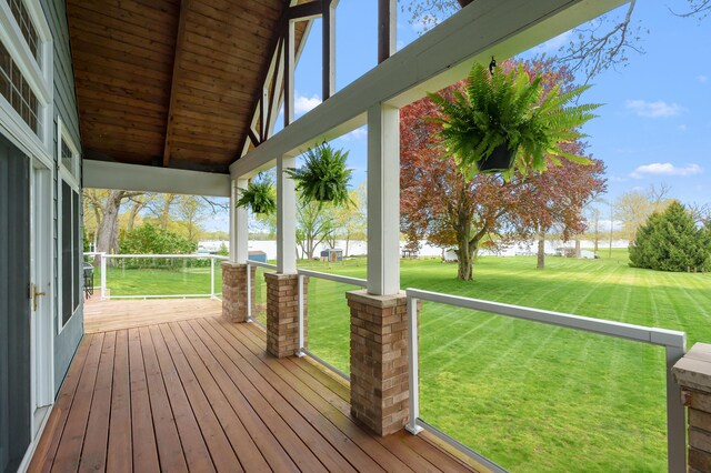 46132 86th Ave, Decatur, MI 49045 - deck with a water view, a yard, and covered porch