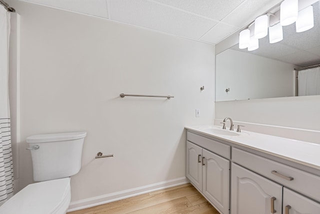 9773 Weko Dr, Bridgman, MI 49106 - bathroom with wood finished floors, vanity, toilet, baseboards, and a paneled ceiling