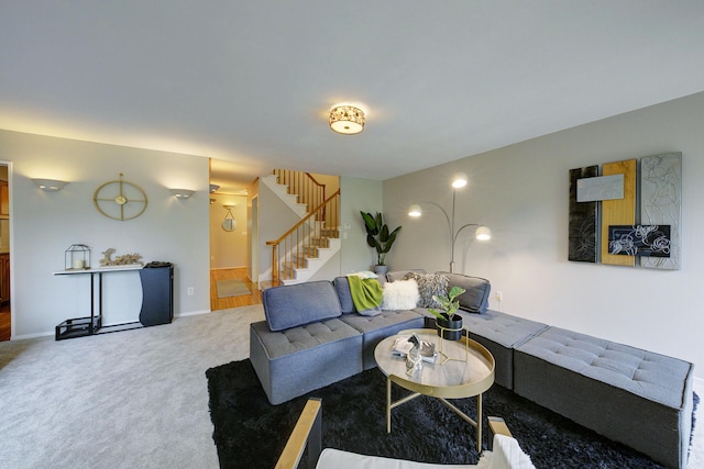 843 Greenhills Dr, Ann Arbor, MI 48105 - living room featuring stairway and carpet floors