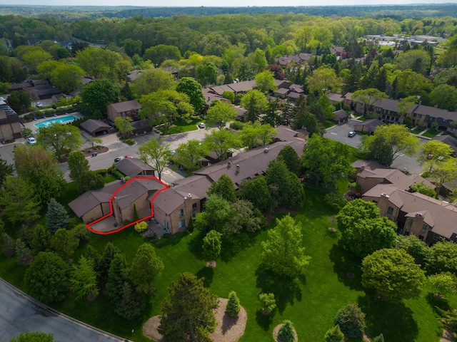 843 Greenhills Dr, Ann Arbor, MI 48105 - aerial perspective of suburban area with property parcel outlined