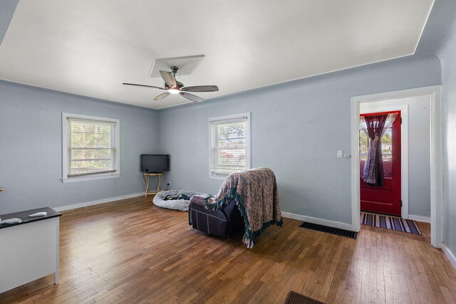 17270 Taft Rd, Spring Lake, MI 49456 - sitting room with hardwood / wood-style flooring, a ceiling fan, and baseboards