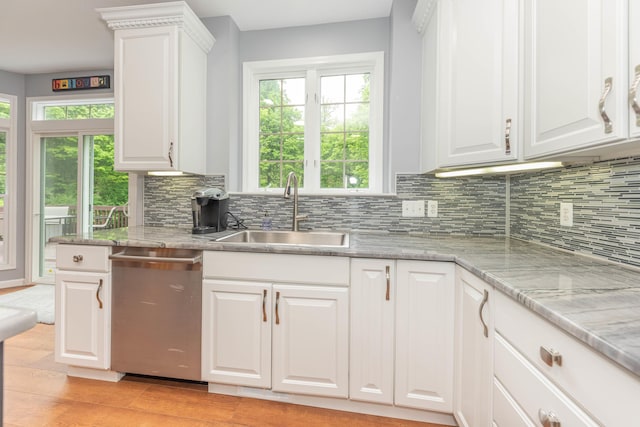 1218 Waterways Dr, Ann Arbor, MI 48108 - kitchen with dishwasher, a sink, backsplash, and light wood finished floors
