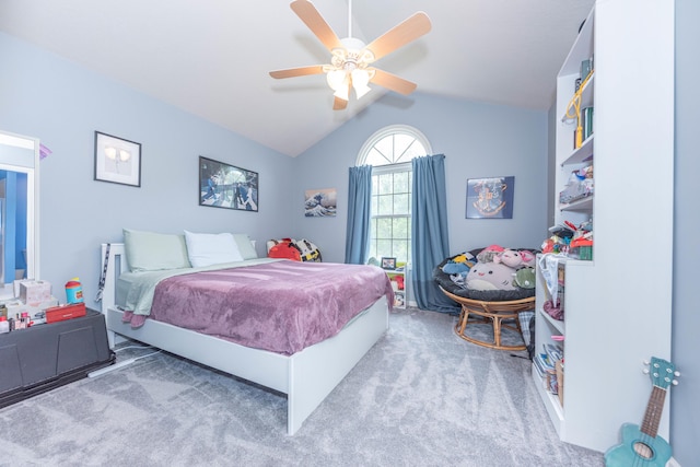 1218 Waterways Dr, Ann Arbor, MI 48108 - bedroom featuring lofted ceiling, carpet floors, and a ceiling fan