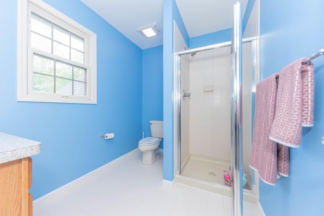 1218 Waterways Dr, Ann Arbor, MI 48108 - full bath with toilet, a stall shower, baseboards, tile patterned floors, and vanity