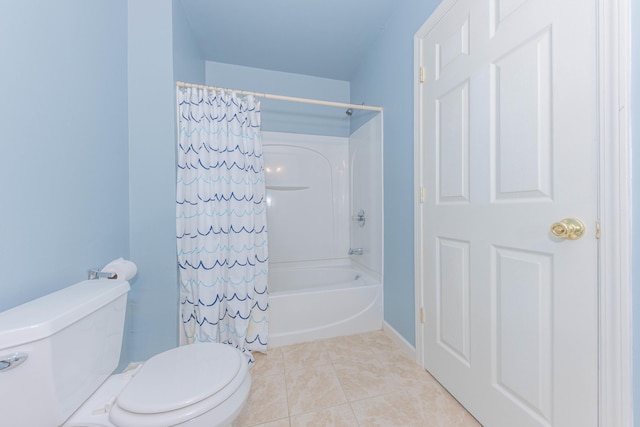 1218 Waterways Dr, Ann Arbor, MI 48108 - bathroom featuring toilet, tile patterned floors, and shower / bathtub combination with curtain