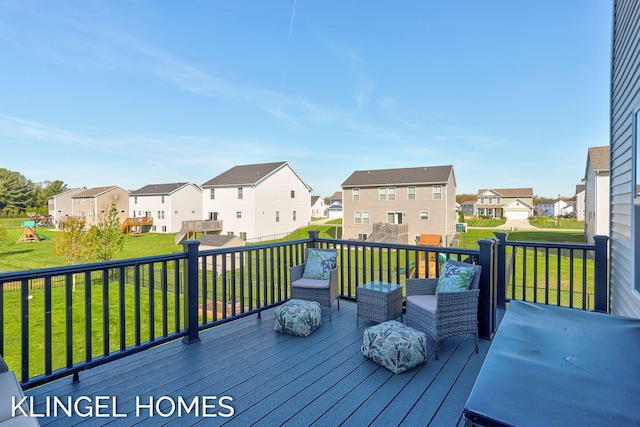 9235 Bigleaf Dr, West Olive, MI 49460 - wooden terrace with a residential view, a playground, and a yard