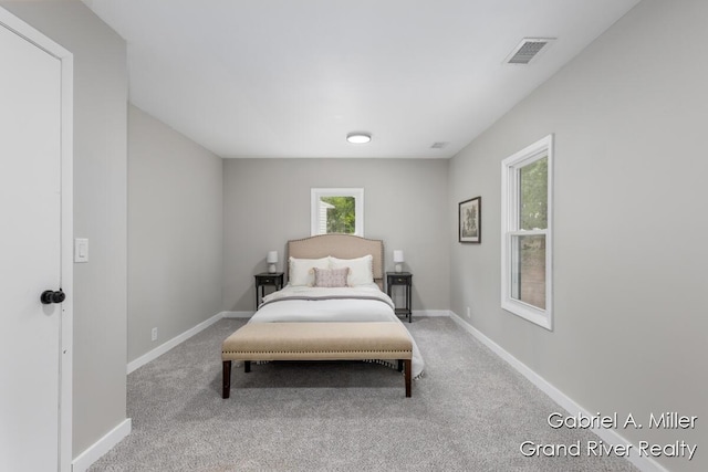bedroom with carpet floors and baseboards