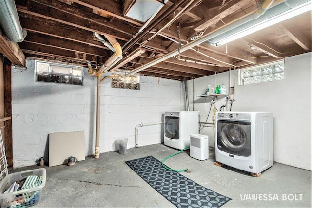 below grade area with washer and dryer