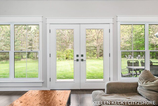 2263 136th Ave, Dorr, MI 49323 - doorway to outside with dark wood-style floors and french doors