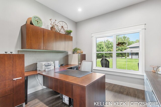 2263 136th Ave, Dorr, MI 49323 - office area with dark wood-style floors, baseboards, and recessed lighting
