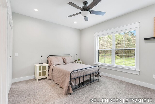 2263 136th Ave, Dorr, MI 49323 - carpeted bedroom with baseboards, recessed lighting, and a ceiling fan