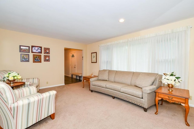 2707 Lomond Dr, Kalamazoo, MI 49008 - living room featuring light carpet, baseboards, and recessed lighting