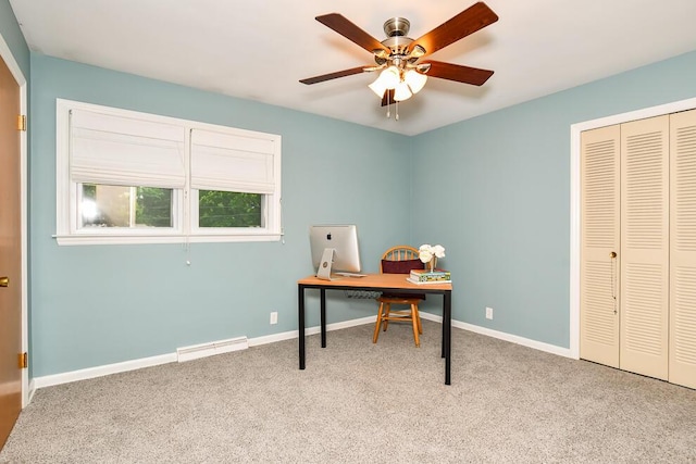 2707 Lomond Dr, Kalamazoo, MI 49008 - carpeted home office featuring ceiling fan and baseboards