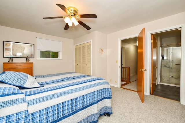 2707 Lomond Dr, Kalamazoo, MI 49008 - carpeted bedroom with a closet, a ceiling fan, baseboards, and ensuite bathroom