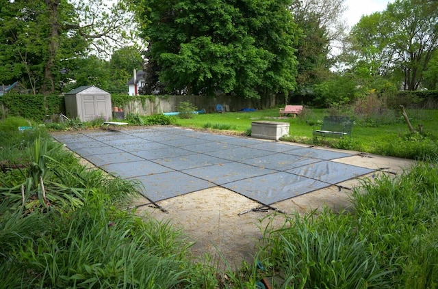 244 E Pearl St, Coldwater, MI 49036 - view of pool featuring a storage unit, an outbuilding, and a patio