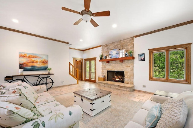 16431 Glassman Rd, Union Pier, MI 49129 - living room with plenty of natural light, ornamental molding, ceiling fan, recessed lighting, and baseboards
