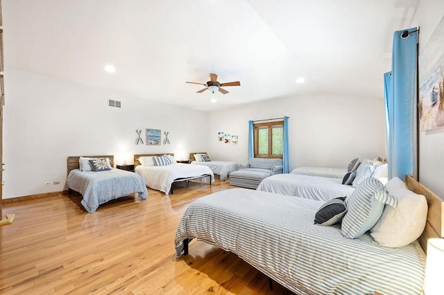 16431 Glassman Rd, Union Pier, MI 49129 - bedroom with light wood finished floors, lofted ceiling, recessed lighting, and ceiling fan