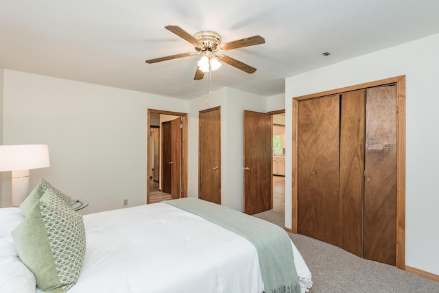 16436 45th Ave, Barryton, MI 49305 - bedroom with carpet, multiple closets, and a ceiling fan