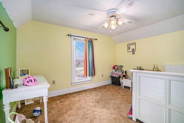 2640 Terminal St, Niles, MI 49120 - bedroom with vaulted ceiling, light colored carpet, baseboards, and ceiling fan