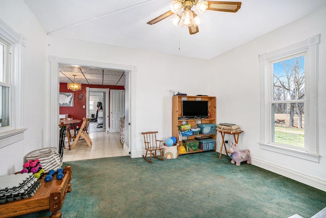 2640 Terminal St, Niles, MI 49120 - playroom featuring carpet flooring, a ceiling fan, and baseboards