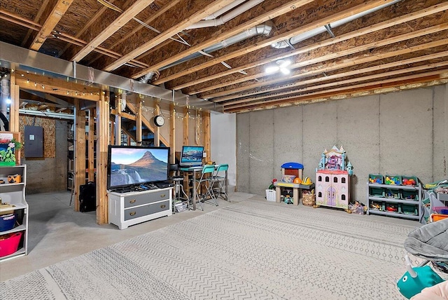 unfinished below grade area with electric panel