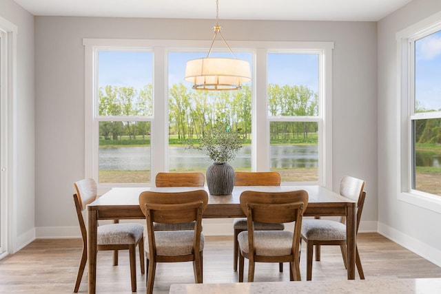 9156 Perry Ct Lot C, Lot C, Zeeland, MI 49464 - dining room featuring a water view, baseboards, and light wood finished floors