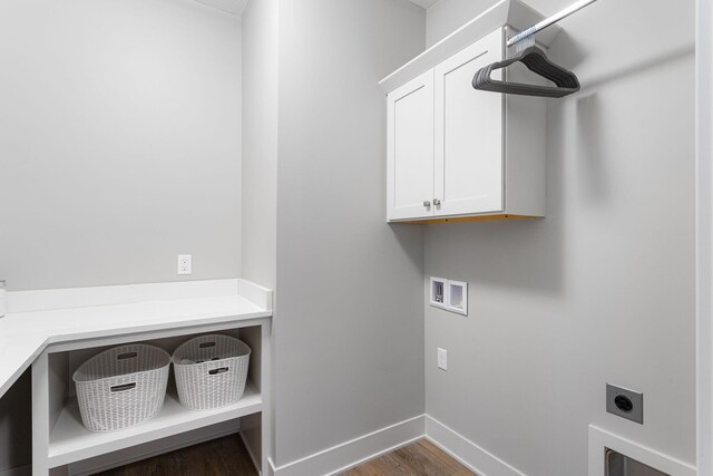 9156 Perry Ct Lot C, Lot C, Zeeland, MI 49464 - laundry room featuring cabinet space, electric dryer hookup, dark wood-style flooring, baseboards, and hookup for a washing machine