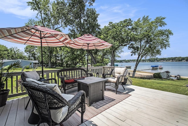 1256 Barron Lake Rd, Niles, MI 49120 - deck featuring an outdoor living space, a water view, and a yard