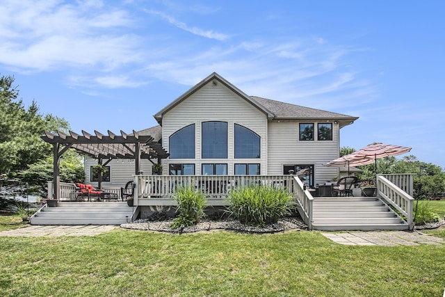 1256 Barron Lake Rd, Niles, MI 49120 - rear view of property featuring a pergola, a lawn, and a deck