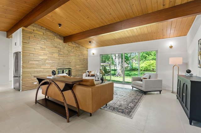 520 N W St, Coloma, MI 49038 - living area with wooden ceiling and a fireplace