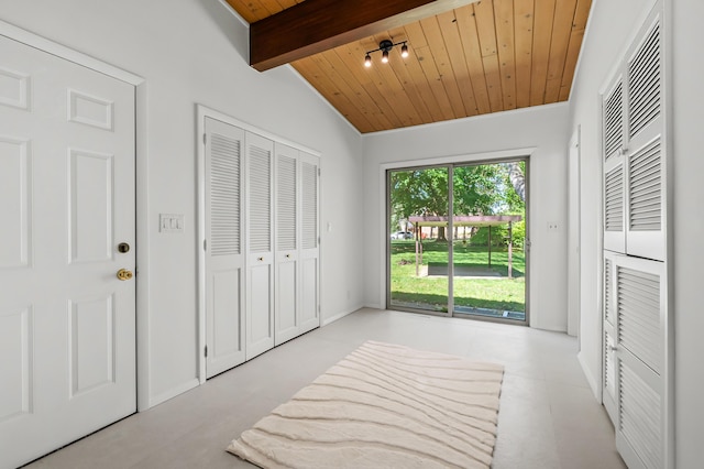 520 N W St, Coloma, MI 49038 - unfurnished bedroom featuring access to exterior, wooden ceiling, a heating unit, and a closet