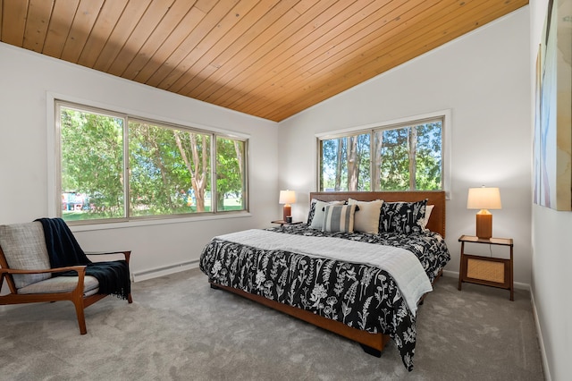 520 N W St, Coloma, MI 49038 - bedroom with lofted ceiling, carpet, a baseboard heating unit, wood ceiling, and baseboards