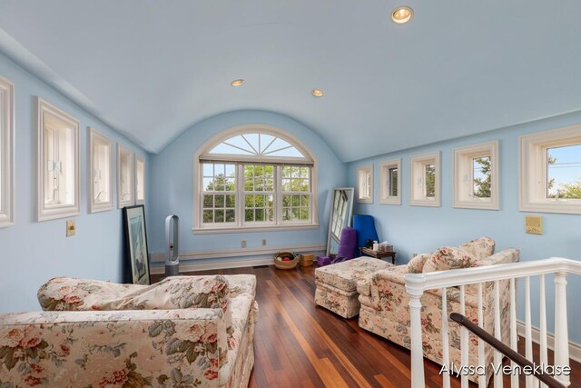 404 N Shore Dr, South Haven, MI 49090 - living area featuring vaulted ceiling, wood finished floors, baseboards, and recessed lighting