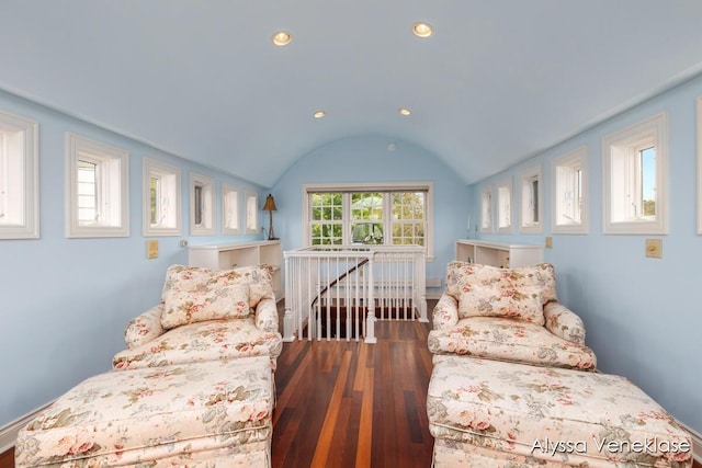 404 N Shore Dr, South Haven, MI 49090 - bedroom with hardwood / wood-style flooring, vaulted ceiling, recessed lighting, and baseboards