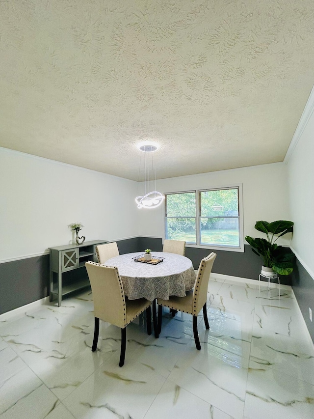 5335 Heathrow Ave, Kalamazoo, MI 49009 - dining space featuring marble finish floors, a textured ceiling, and baseboards