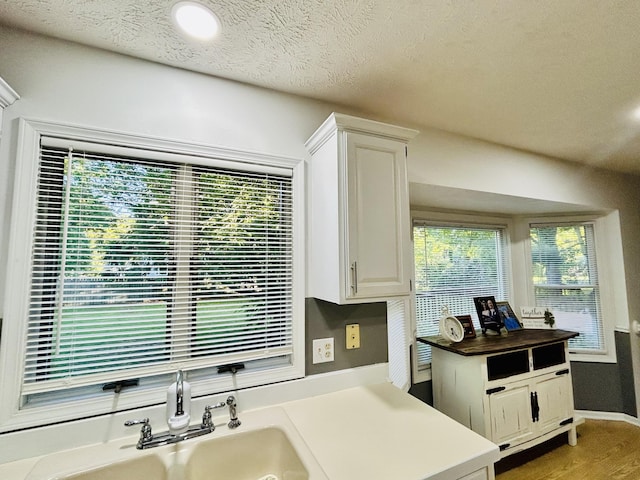 5335 Heathrow Ave, Kalamazoo, MI 49009 - kitchen featuring a sink, wood finished floors, white cabinetry, light countertops, and baseboards