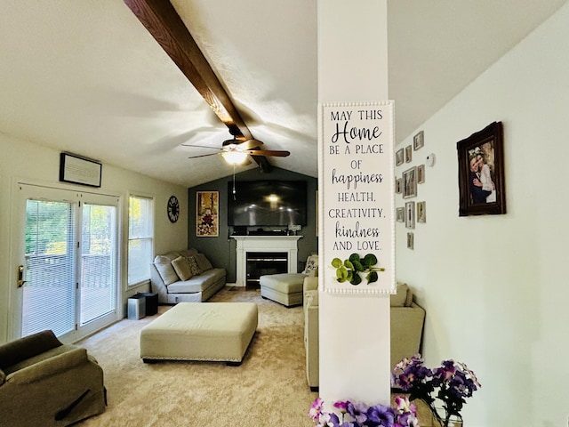 5335 Heathrow Ave, Kalamazoo, MI 49009 - living area with light carpet, ceiling fan, and a glass covered fireplace