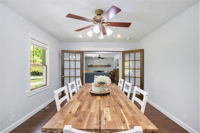 9490 N 12th St, Kalamazoo, MI 49009 - dining area with baseboards, a ceiling fan, dark wood-style floors, and recessed lighting