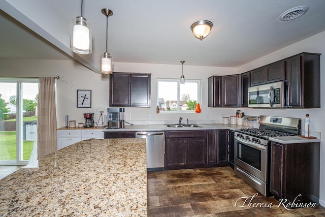 4240 Butternut Dr, Wayland, MI 49348 - kitchen featuring stainless steel appliances, plenty of natural light, and dark brown cabinets