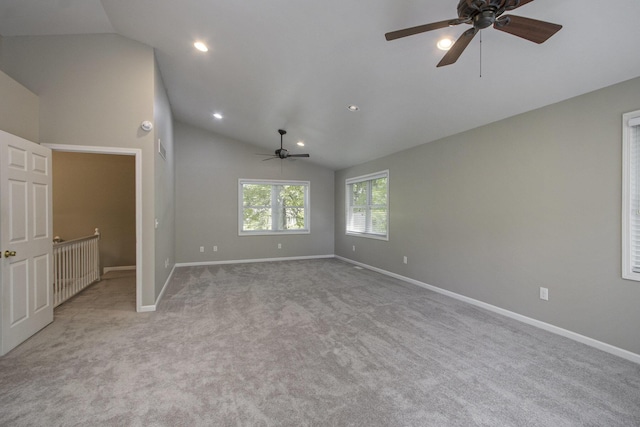 15842 Portage Rd, Vicksburg, MI 49097 - unfurnished bedroom with vaulted ceiling, carpet flooring, baseboards, recessed lighting, and a ceiling fan