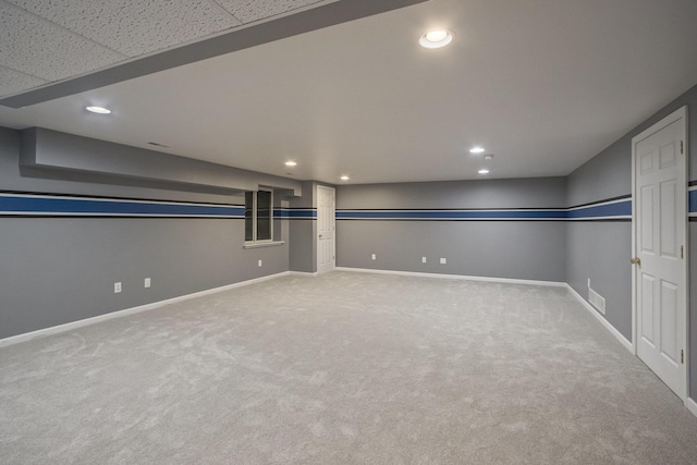 15842 Portage Rd, Vicksburg, MI 49097 - finished basement with light carpet, recessed lighting, and baseboards